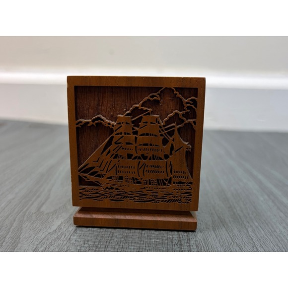 Lasercraft Other - Lasercraft Wood Candle Holder Vintage‎ Laser Engraved Ship Nautical Desk Decor